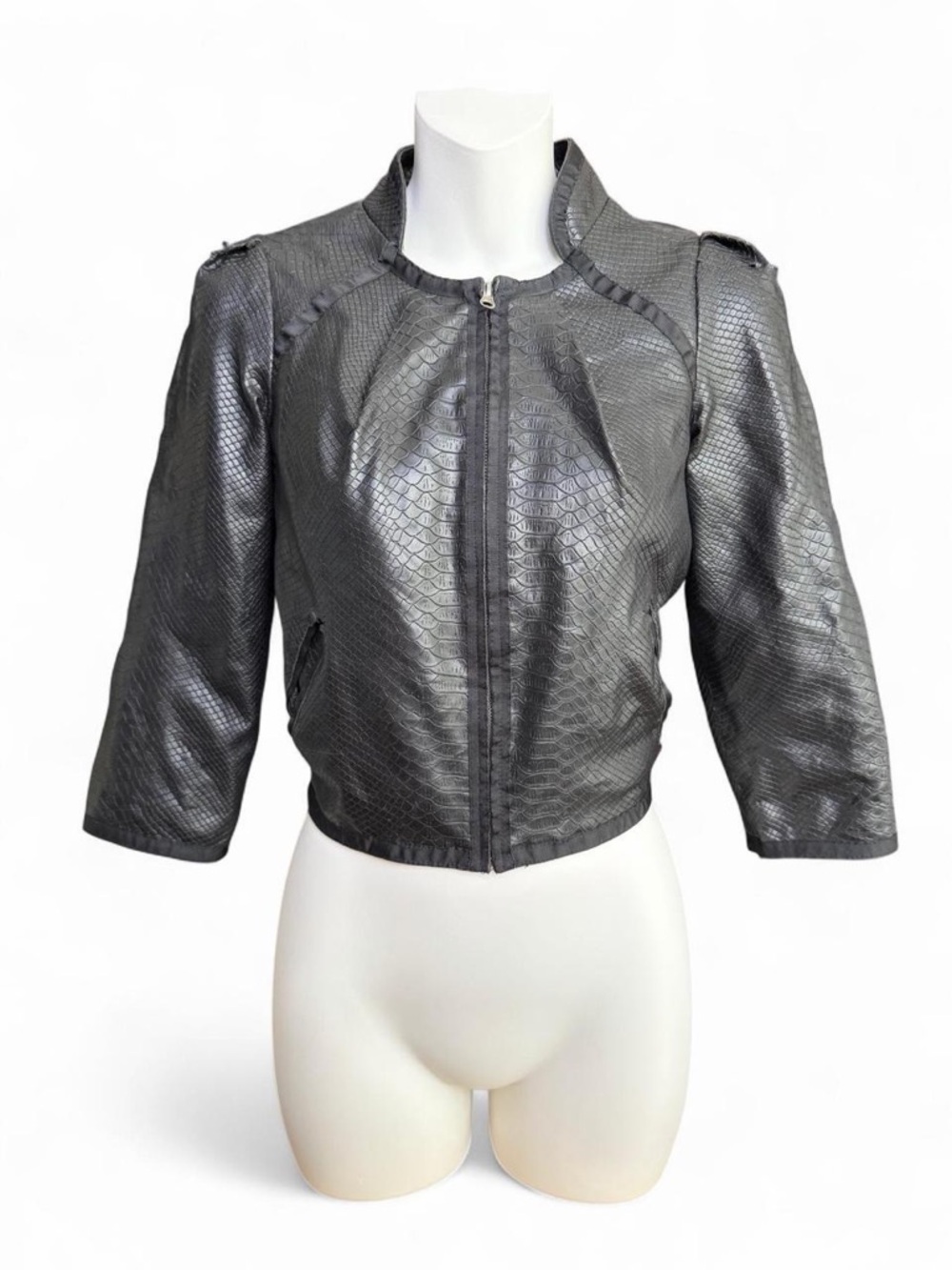Lipstick Boutique Black Textured Faux-Leather Cropped Jacket